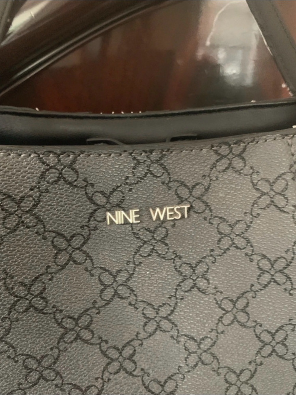 Nine West Black Patterned Shoulder Bag with Gold Logo